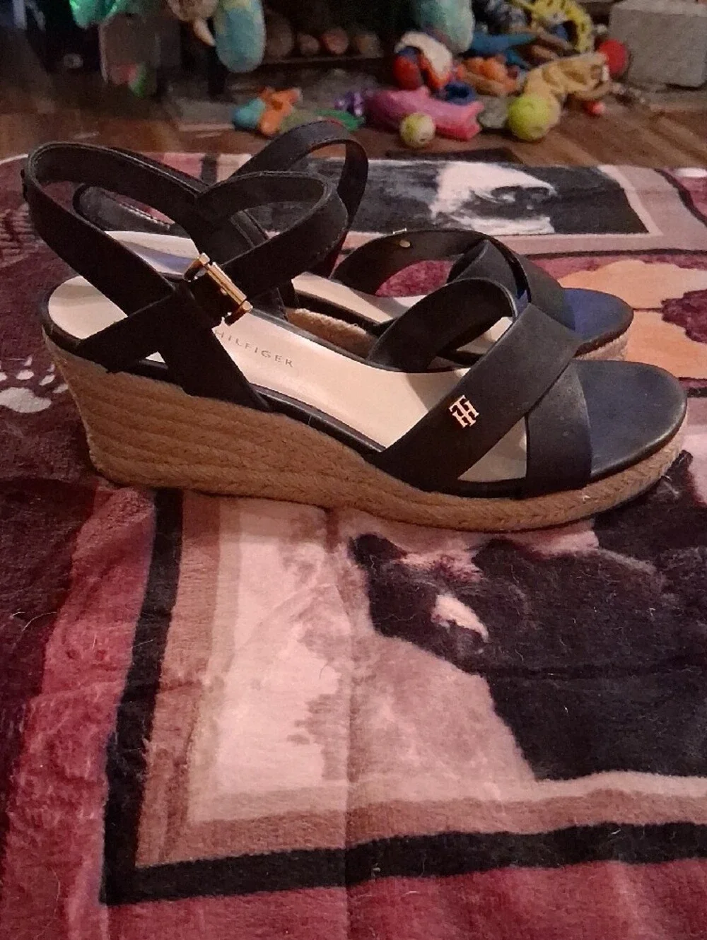 Tommy Hilfiger Black Crisscross Wedge Sandals